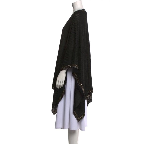 St. John Black Gold Metallic Knit Open Front Sweater Poncho Size: One Size #9458 - Picture 3 of 6